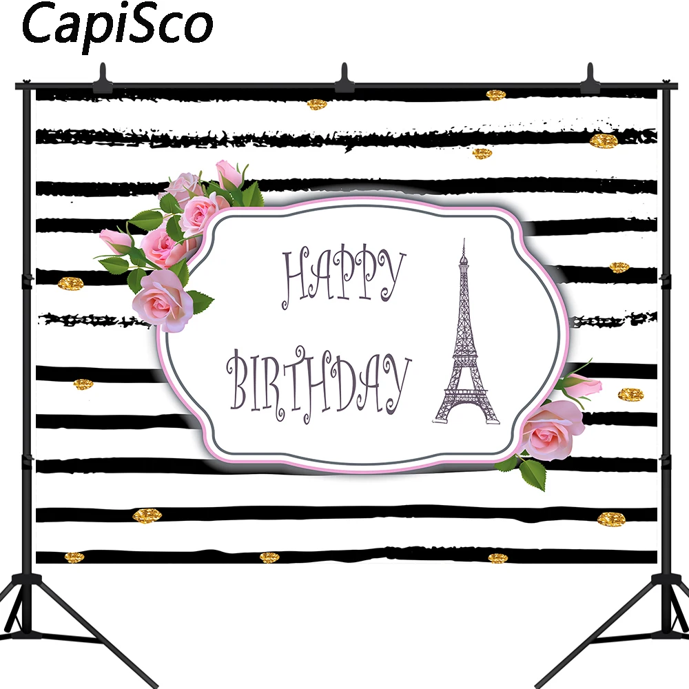 

Capisco Birthday Photocall Pink Paris Eiffel Tower Flowers Custom Photography Backdrops Baby Newborn Backgrounds Prop