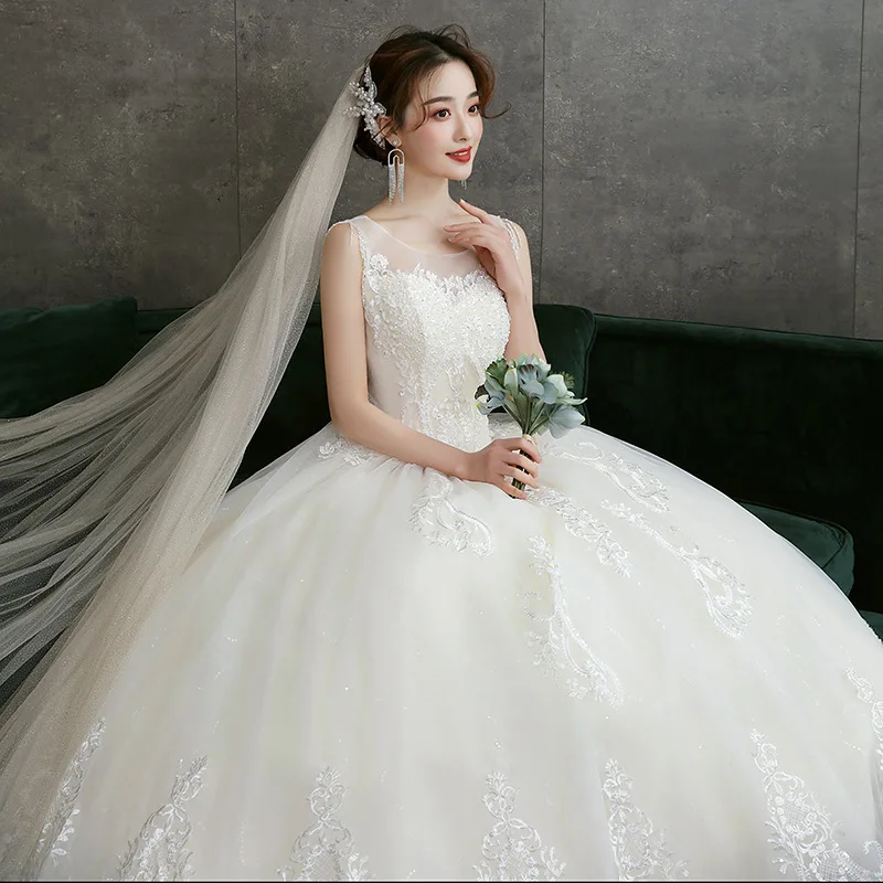 Vestido De Noiva 2021 nuovo elegante abito da sposa senza maniche con lacci abito da ballo principessa abiti da sposa di lusso dimensioni personalizzate