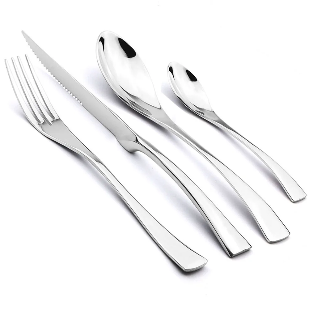 JANKNG 24-Pcs Black Dinnerware 18/10 Stainless Steel Flatware Set Steak Knife Fork Spoon Teaspoon Cutlery Set Food Tableware