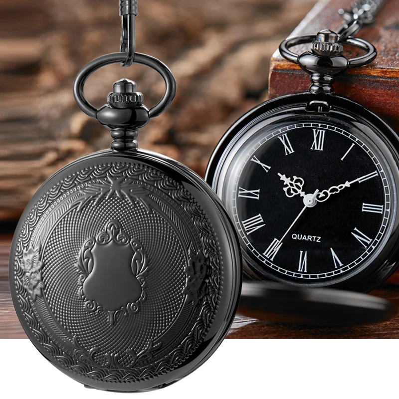 Sliver QUARTZ Pocket Watch for Men Women Simple Fob Chain Pendant Clock Gold Golden Bronze Black Color male flip montre de poche