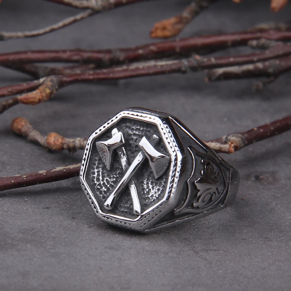 Wholesale Slavic Perun Axe Biker Ring Stainless Steel Jewelry Punk Classic Slavic Perun Motor Biker Ring For Men