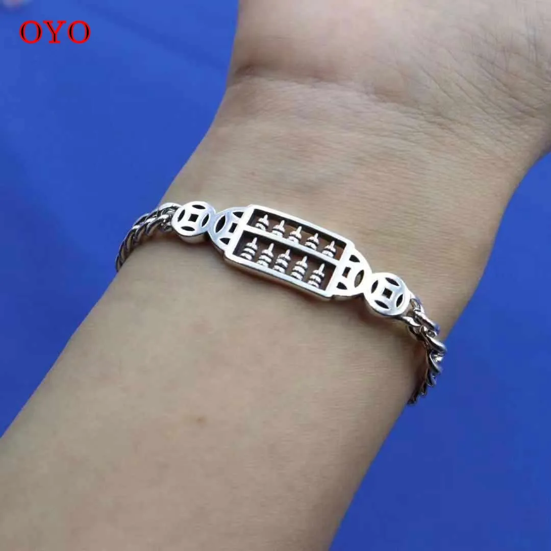 

S925 sterling silver classical clan style carefully calculated hand jewelry hollow rotatable silver abacus bracelet women