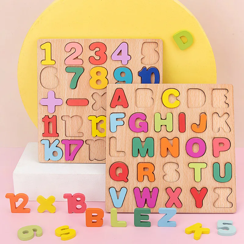 20*20cm Wooden Board with Colorful Alphabet Number 3D Puzzle Kids Early Educational Toy Children Matching Letter Family Game