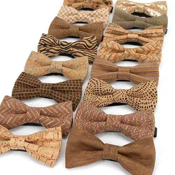 Top New Men's Vintage Striped Dot Cork Wooden Bowtie For Man Wedding Casual Business Retro Wood Bow Tie Butterfly Accessories