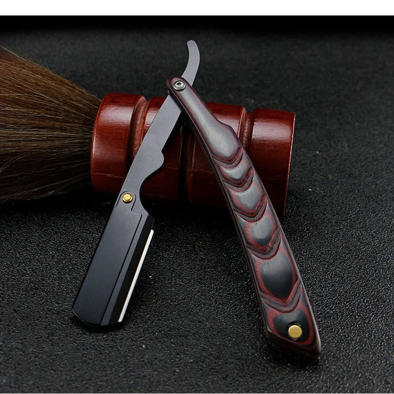 Manual de madeira Handle barbear para homens, alta qualidade, barbeiro profissional, corte do cabelo, mudar o tipo de lâmina, faca de barbear