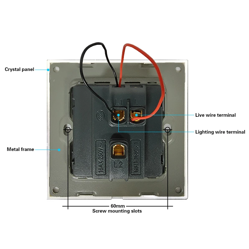 UBARO EU Tempered Glass Panel Flame Dual Control PC Plastic Button LED Indicator 1Gang 2 Way Stair Bedside Wall Push Switch