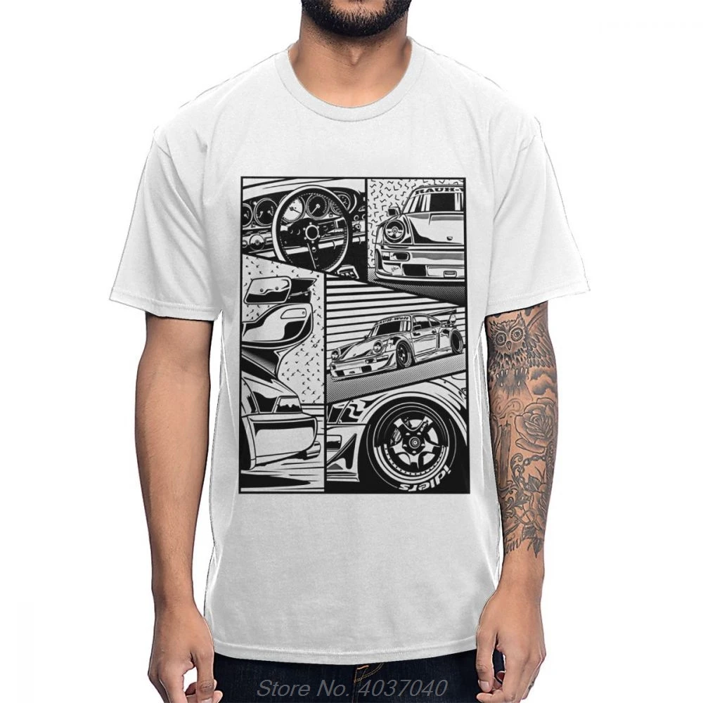 High Quality Print RWB 964 Car Parts Detail T Shirt Round Neck Vintage Style 100% Cotton T-shirt tees harajuku