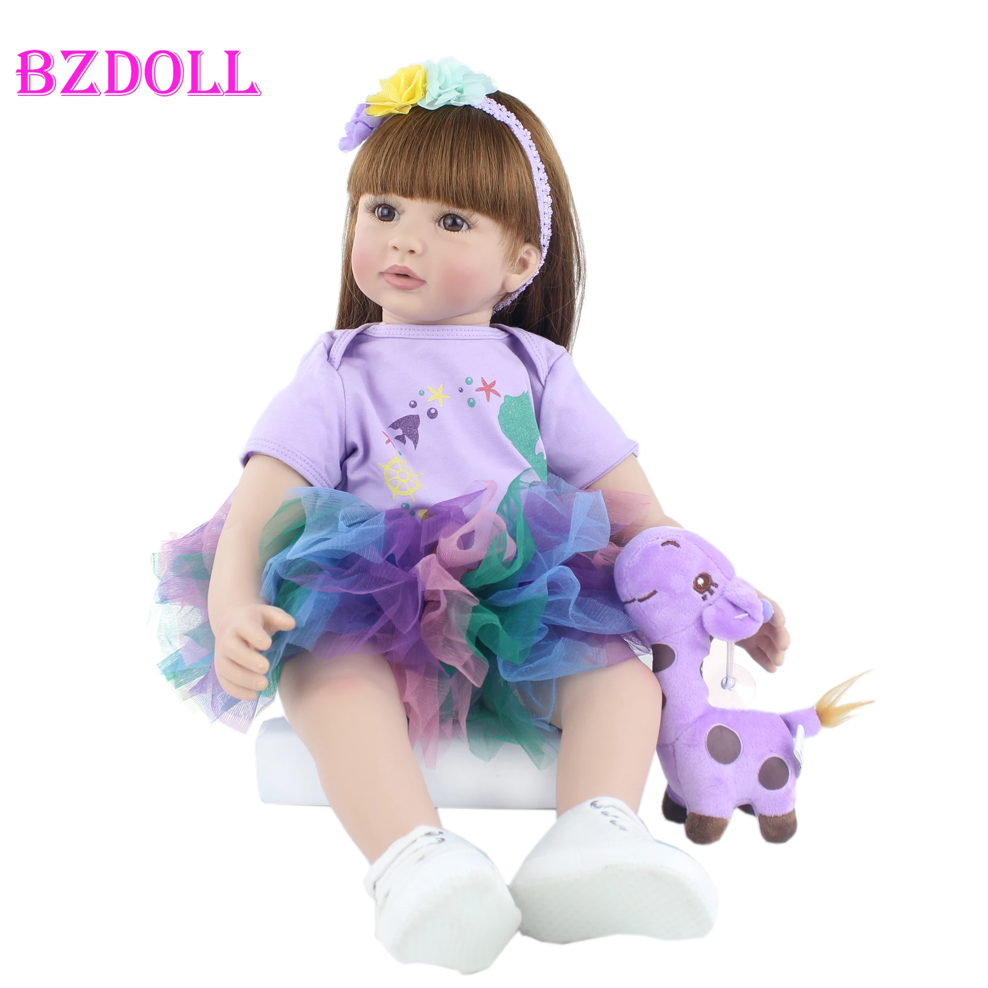 BZDOLL 60cm Soft Cloth Body Silicone Reborn Toddler Doll Princess Girl 24inch Like an Real Baby Play House Toy