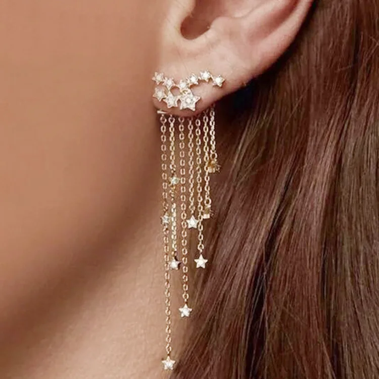 New Fashion Selling Jewelry 1 pcs Earrings Irregular Sparkling Star Tassel Alloy Earrings Women Small Jewelry Accessories