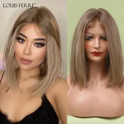 LOUIS FERRE krótkie proste Bob peruki 13*1 T częściowo koronka peruki wysokiej temperatury syntetyczne włosy blond peruki dla kobiet codziennie Cosplay