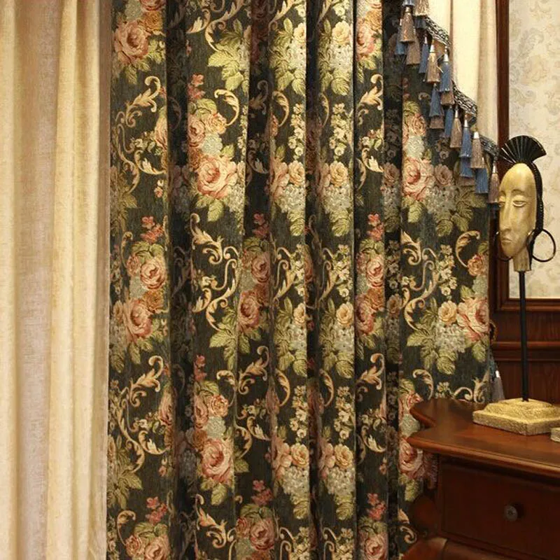 Green Curtains Embroidery Blackout Curtain for Living Room Drape Dark Green Curtain Living Rooms Bedroom Curtains Luxury Drapes