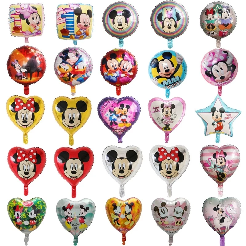 

10pcs Mickey Minnie Mouse Balloons Cartoon Round Heart Foil Balloon Pincess Birthday Party Decorations Disney Kids Toys Globos