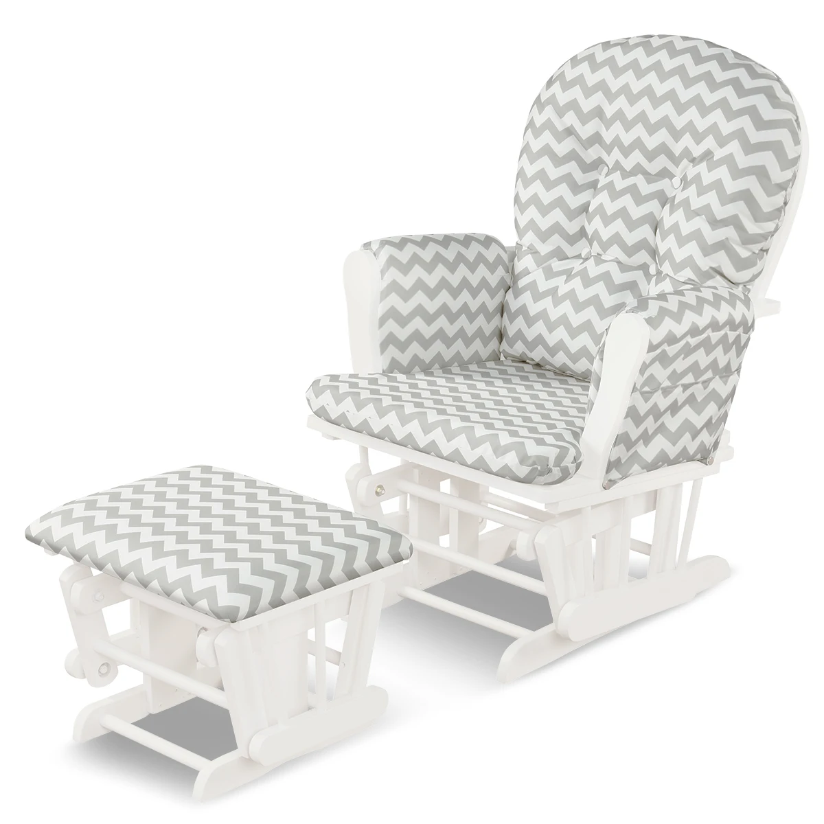 Costway Glider and Ottoman Cushion Set Wood Baby Nursery Rocking Chair