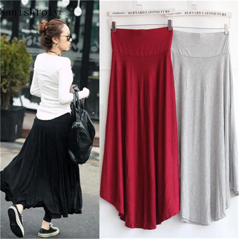 Sanishroly 2025 New Irregular Summer Skirts Women Elastic High Waist Modal Skirt Female A Line Big Swing Long Maxi Skirt Saia