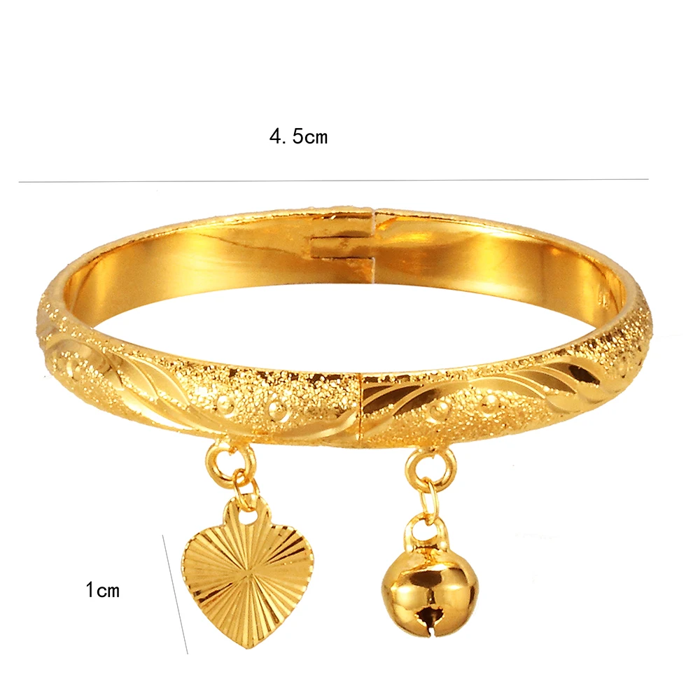 Infant Bangles Bracelet Gold Color Bells Heart Love Pendant  Baby Girl Boy Jewelry Anklet Bangles Newborn Baby Lovely Bracelets