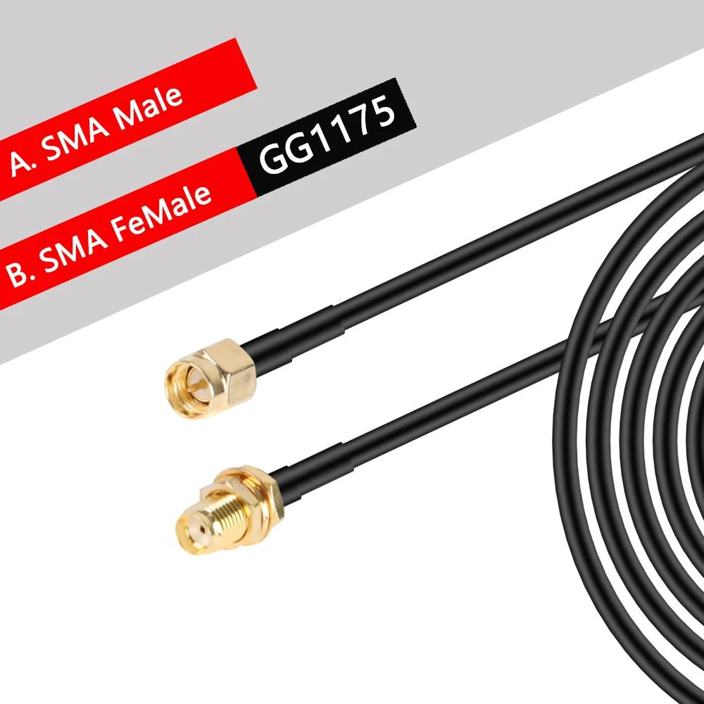 Câble RG58 de 1m 20cm 50cm 5m 20m RP SMA mâle vers RP SMA femelle, extension d'antenne WiFi de cloison RG-58 50 Ohm SMA Pigtail Jumper