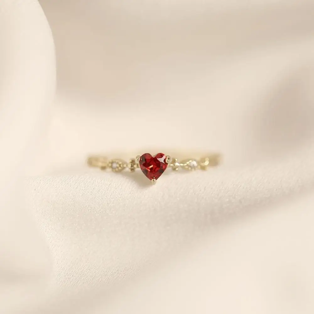 925 Sterling Silver Plating 14k Gold Simple Ruby Love Ring Women Fashion Tail Ring Party Jewelry Accessories Engagement Gift 3