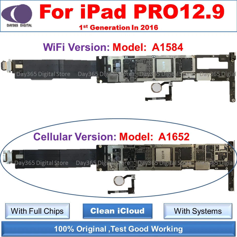 iCloud free Unlocked Motherboard for iPad PRO 12.9 1st Generation logic board Modle A1584 A1652 WiFi Cellualr version