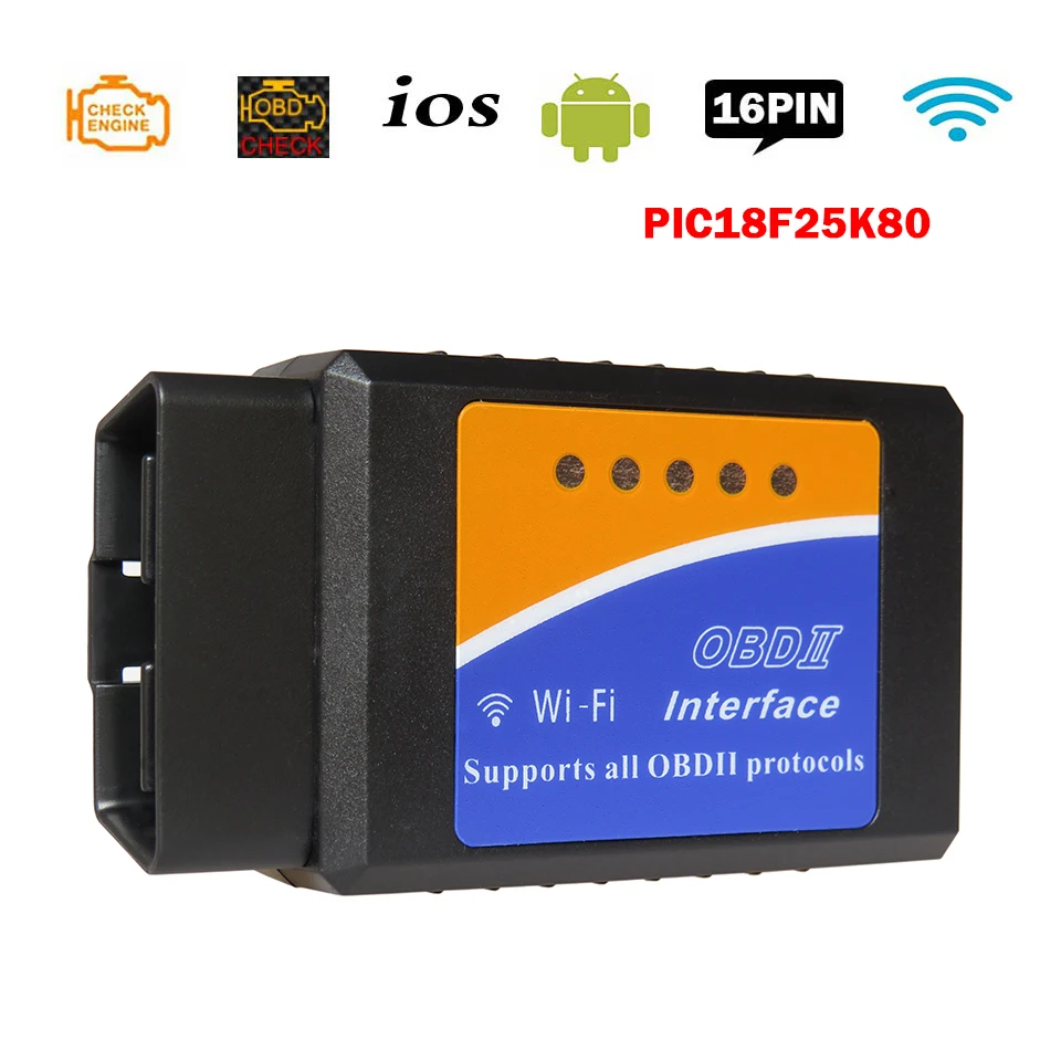 

WiFi OBDII Interface ELM327 V1.5 OBD2 Car Diagnostic Tools ELM 327 V 1.5 Wi Fi ODB 2 Scanner For iPhone/Android PIC18F25K80