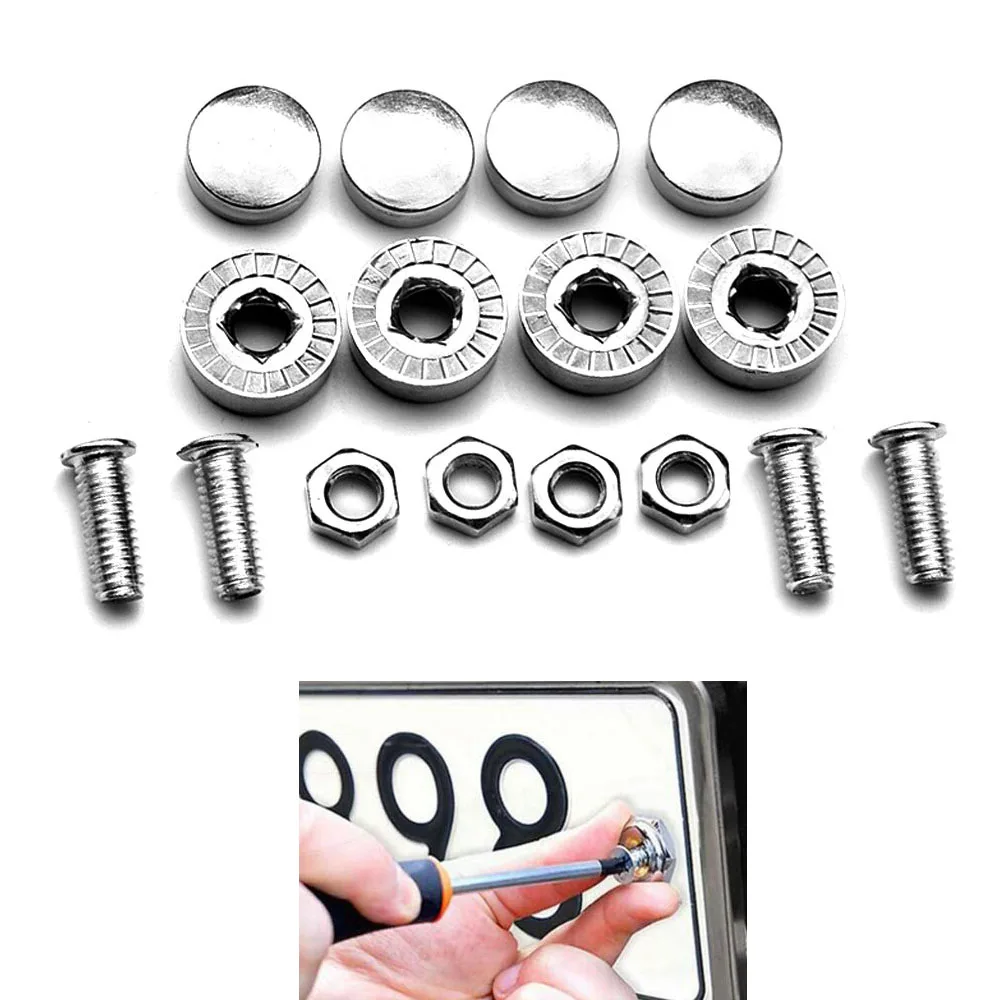 4Pcs/ Set  Fixing Screws Smooth Universal Anti-theft car License Plate Frame Screws