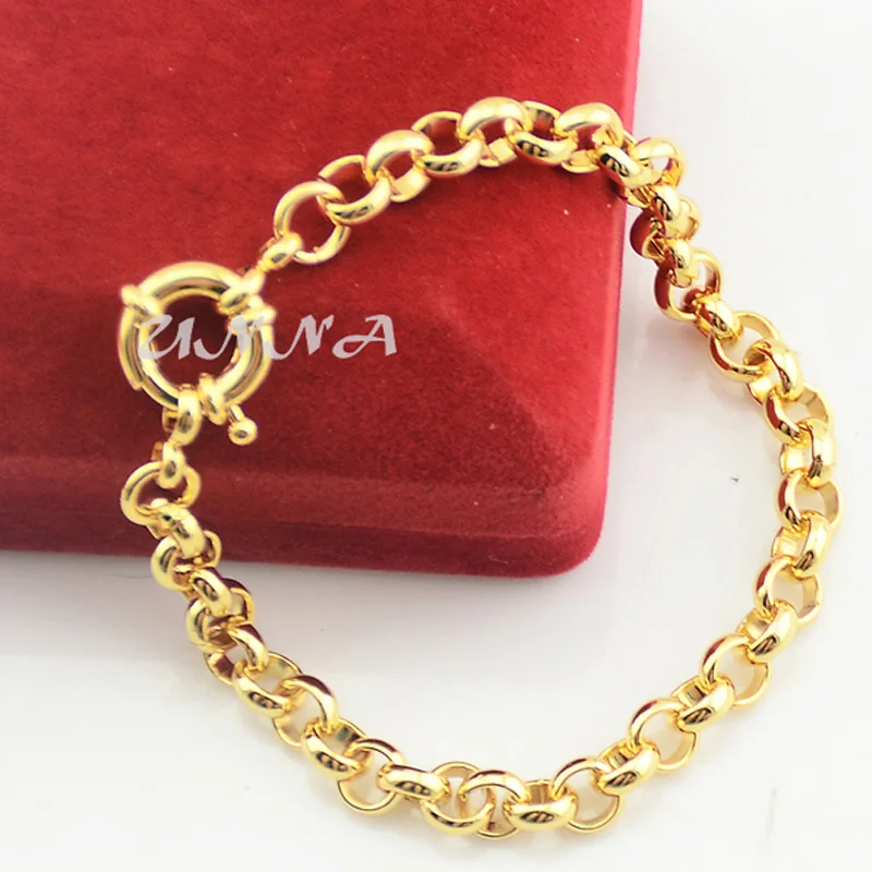 6mm Set Jewelry Classic Rose Yellow Gold Color Rolo Necklace Bracelets Womens Men Chains (NO RED BOX)