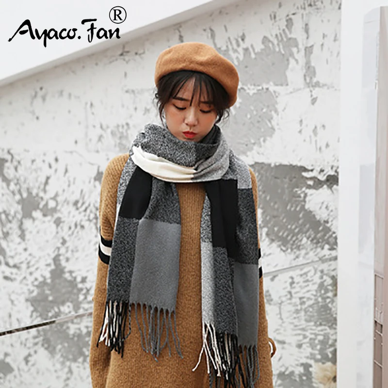 2019 Autumn Winter New Patchwork Colors Cashmere Thicken Women Scarf for Girls Students Lady Cute Tassel Long Scarves Shawl