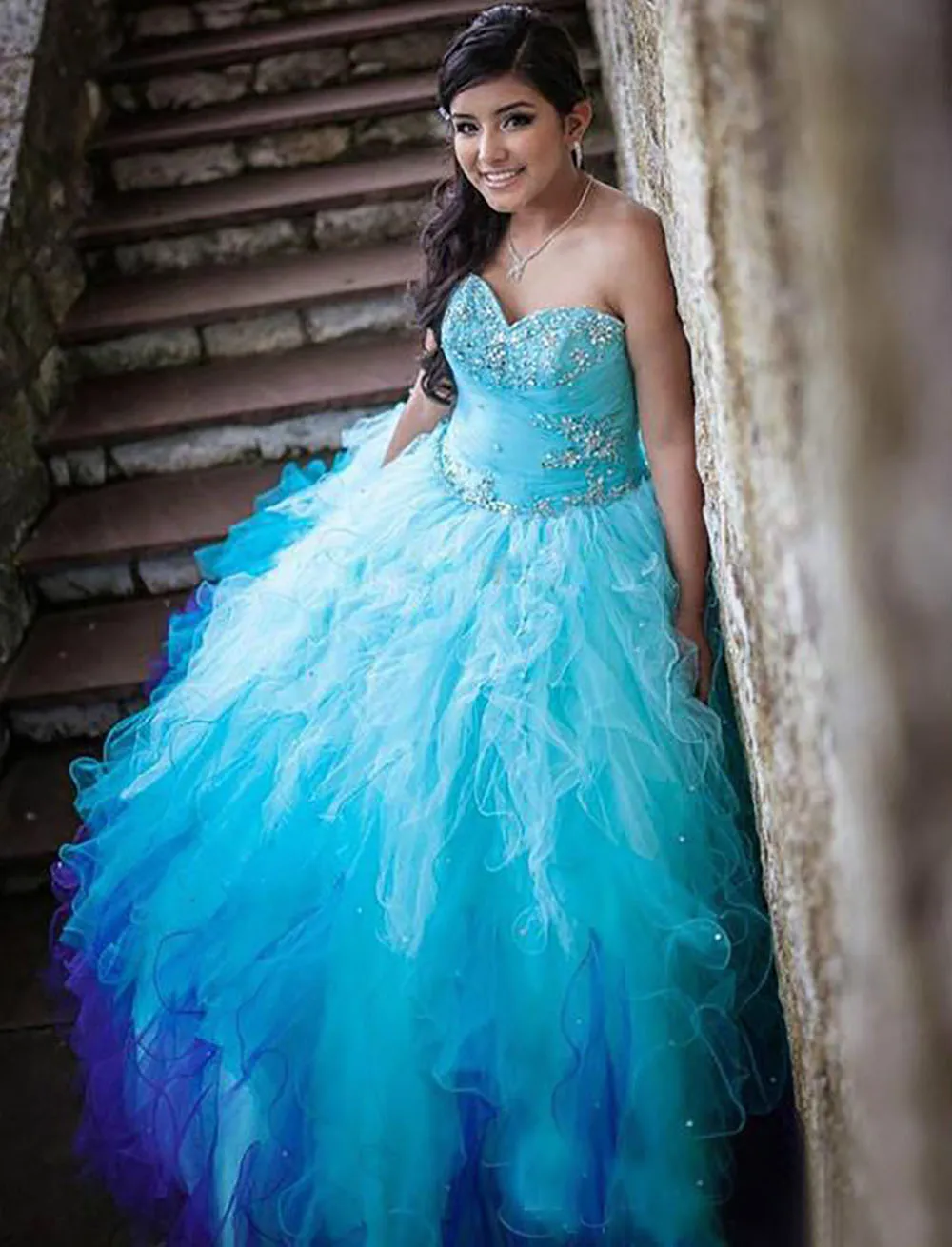 Günstige licht blau quinceanera kleid tüll Abendkleider Schatz Neck Abendkleider perlen spitze-up Prom Kleider