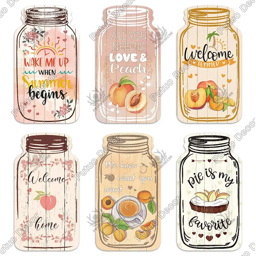 Putuo Decor-Peach Mason Jar Shaped Wood Signs, Sweet Fruits Hanging Plaque, Home Decoration, Kitchen Wall Decor - Image 4
