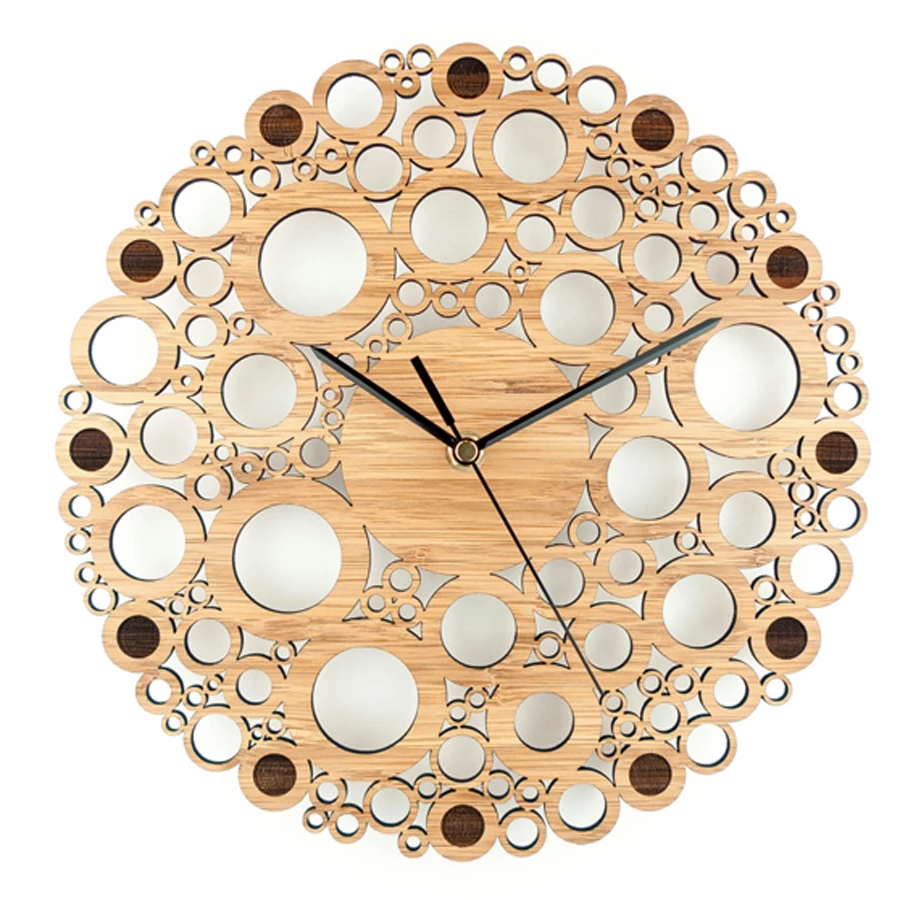 Brief Wooden Wall Clock Simple Modern Design Living Room Clocks Creative Hollow Wood Hanging Watch Home Decor Silent 12 inch