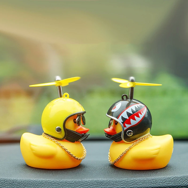 Car Gift Duck With Helmet Broken Wind Pendant Small Yellow Duck Road Bike Motor Helmet Riding Cycling Accessories Without Lights