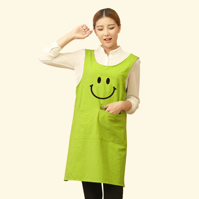 Cute Funny Japanese-style Apron Work Clothes Home Kitchen Cooking Breathable Cotton Waist Pinafore Women Apron