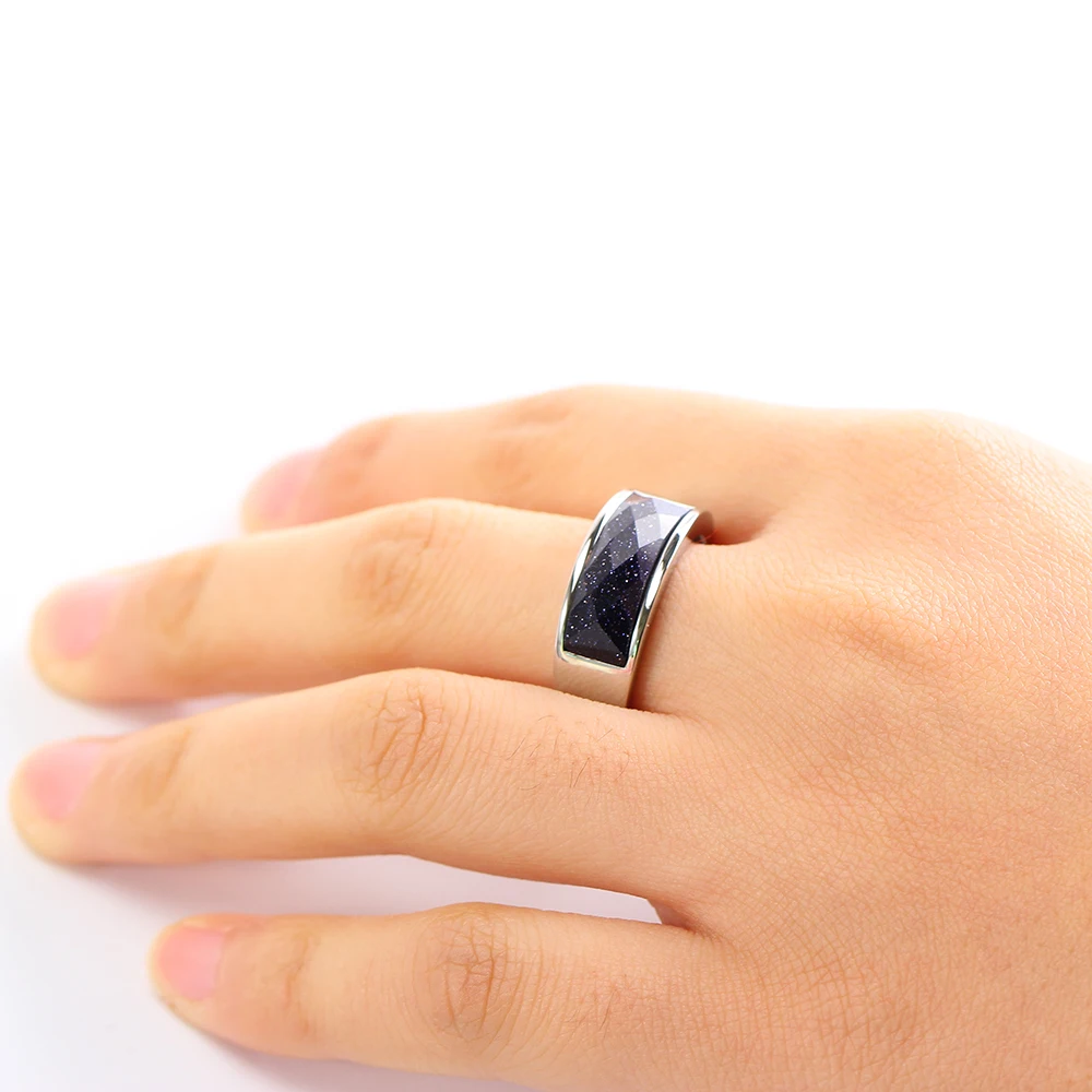 High Quality White/Blue/Black Semi Precious Stone Ring for Men Women Ladies  Stainless Steel Party Accessories