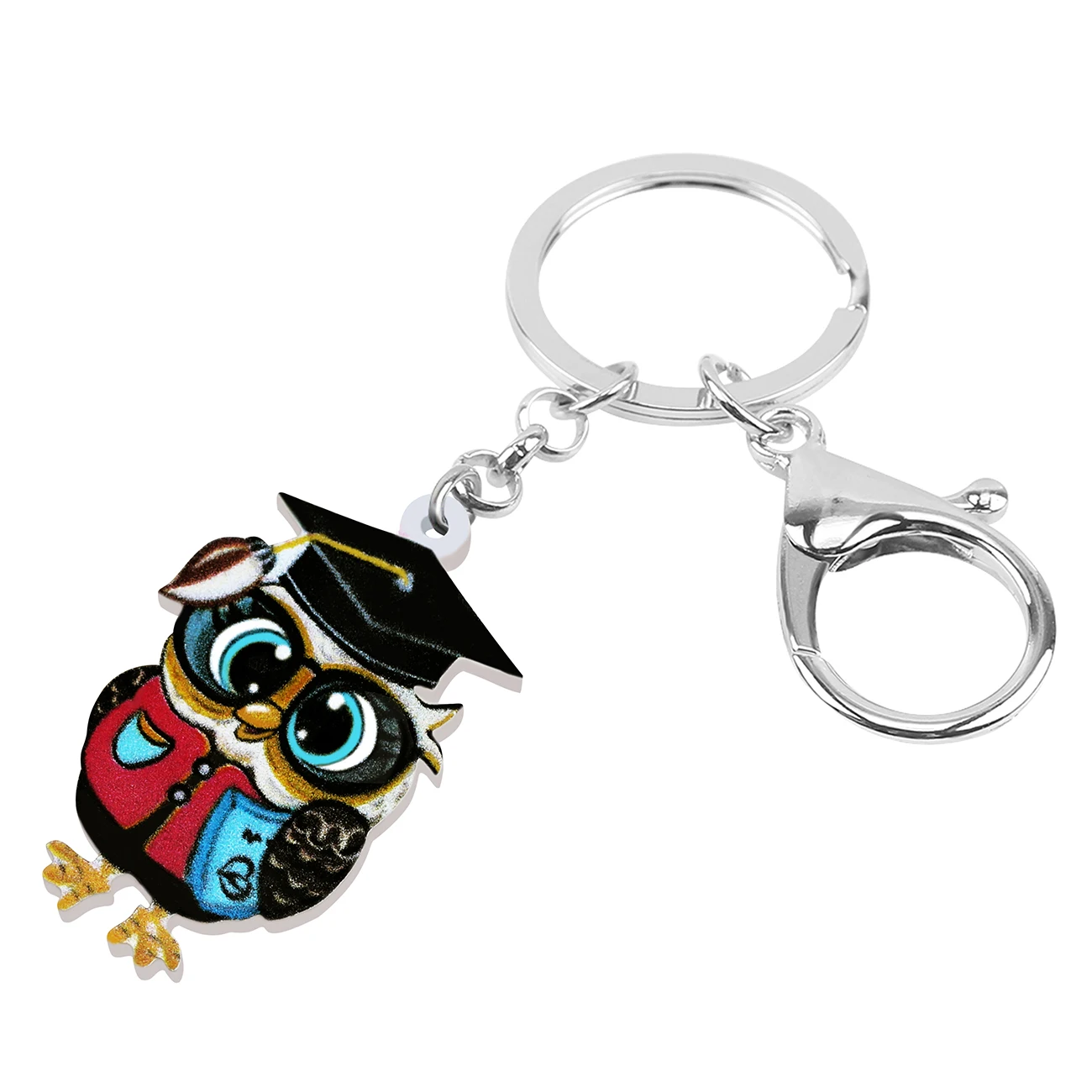 BONSNY Acrylic Cute Bachelor Cap Doctor Owl Keychains Cartoon Car Purse Key Chain Ring Jewelry For Women Teen Girls Charms Gifts