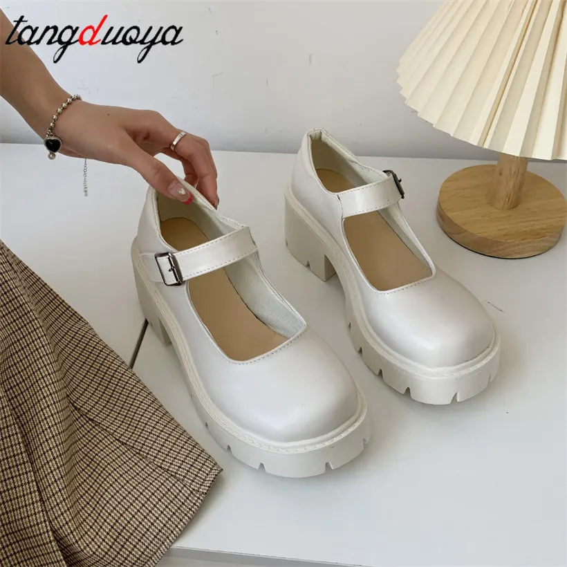 white Lolita Shoes Women Japanese Mary Jane Shoes Women Vintage Girls Students JK Uniform High Heel Platform Shoes Cosplay 43