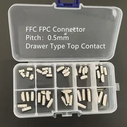 Fffc-コネクタセット,フラットケーブル,引き出しタイプ,0.5mm, 4-6-8-10-12-14-16-18-20-22ピンのセット50個