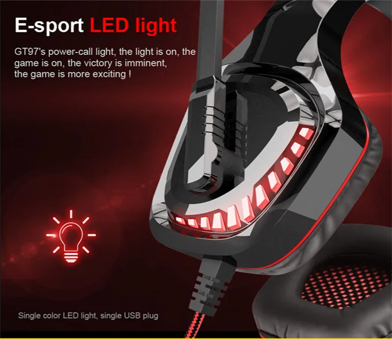 LED Light Game Eat Chicken Head Headphones 3.5 Gaming Wired Headset Single Color LED Light Single USB Plug