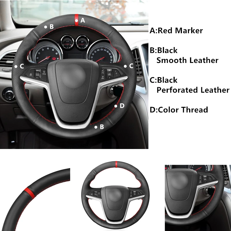 Black PU Artificial Leather Car Steering Wheel Cover for Opel Mokka Insignia Astra (J) Meriva (B) Ampera Cascada Zafira Tourer