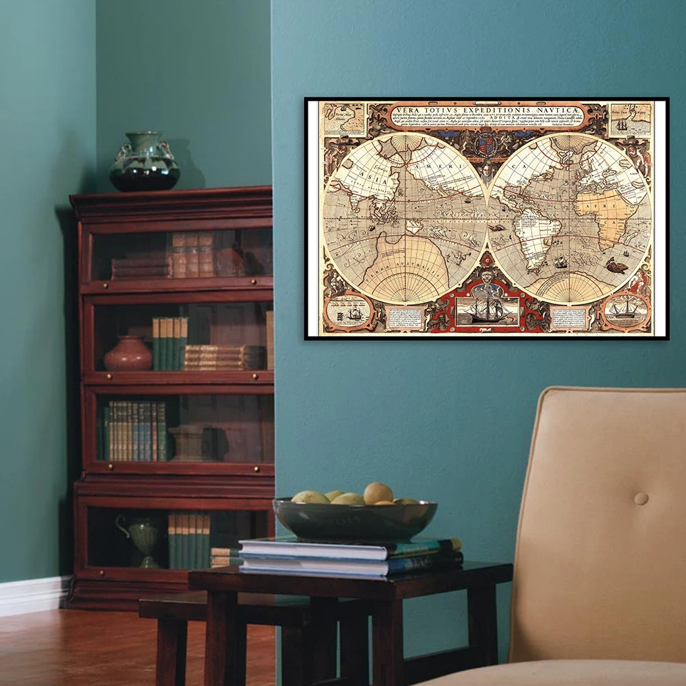 世界地図75*50cm,ヴィンテージキャンバス,壁画,アートポスター,学用品,リビングルームの家の装飾