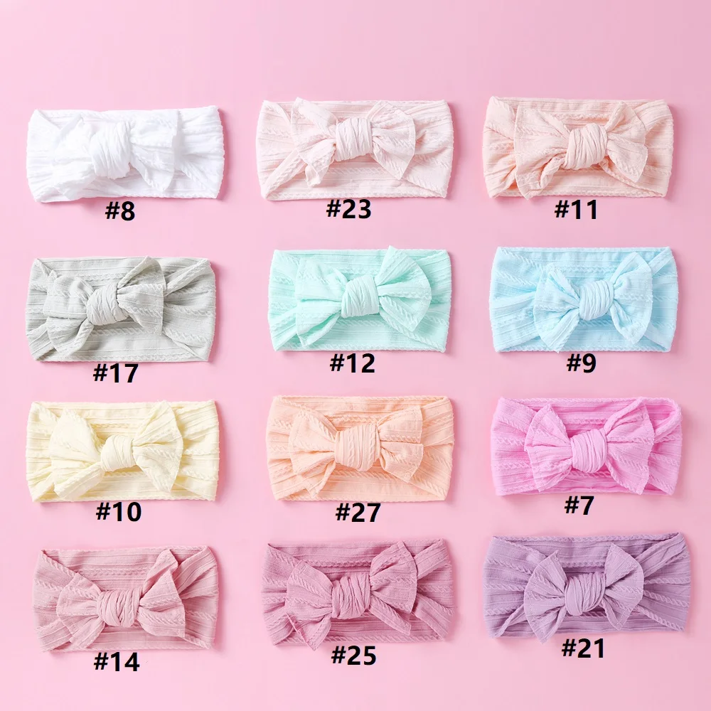 27pc/lot Baby Accessories Infant Baby Girl Ribbed Bow Headband Newborn Cable Knit Headband Nylon Elastic Hair Band Gifts Props