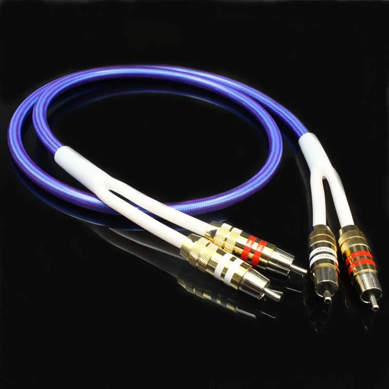 Hifi RCA to 2RCA Cable Hi-end 4 core oxygen-free copper Silver-plated Dual RCA Male to Male Subwoofer Audio Cable