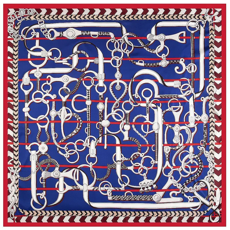 POBING 100% Twill Silk Scarf Women Saddle Melt Print Square Scarves Large Bandana Hijab Female Head Scarf Silk Foulards 130CM