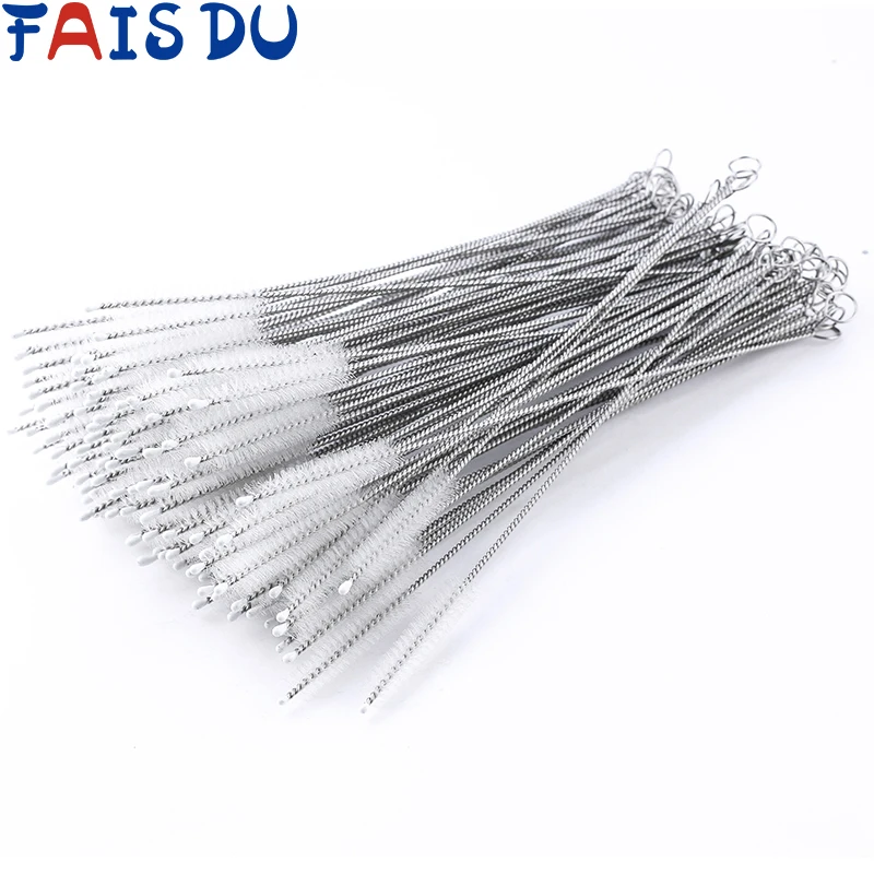 FAIS DU 50/100pcs Multifunctional Stainless Steel Straw Brushes for 6/12mm Diameter Stainless Steel Straws Barware Accessary