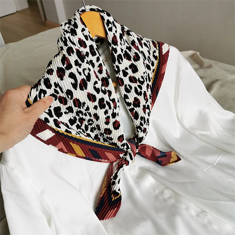 HOT SELLING Miyake pleated Autumn new fashion scarf diamond Leopard print scarf IN STOCK