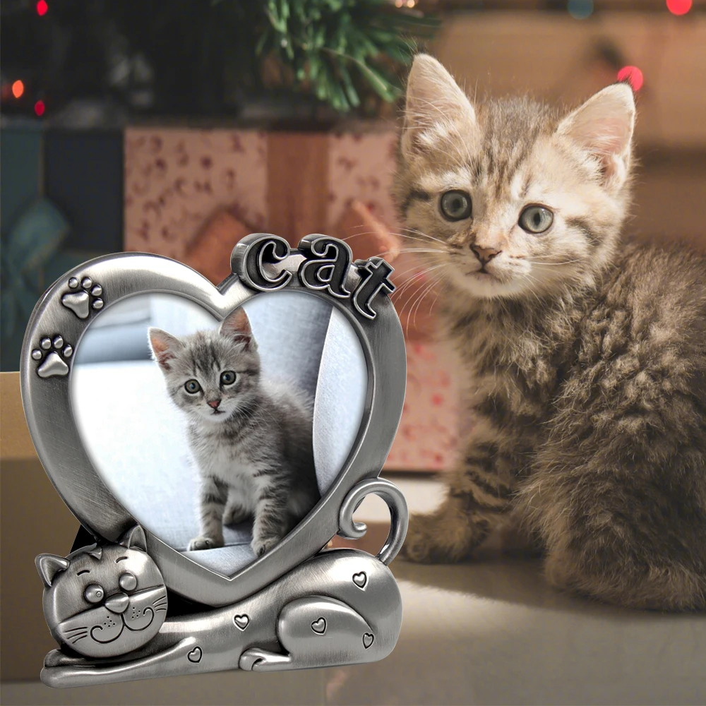 LASODY Zinc Alloy Sentiments Cat Picture Frame Photo Gift for Pet Cat Kitten Display on Tabletop Home Decorations