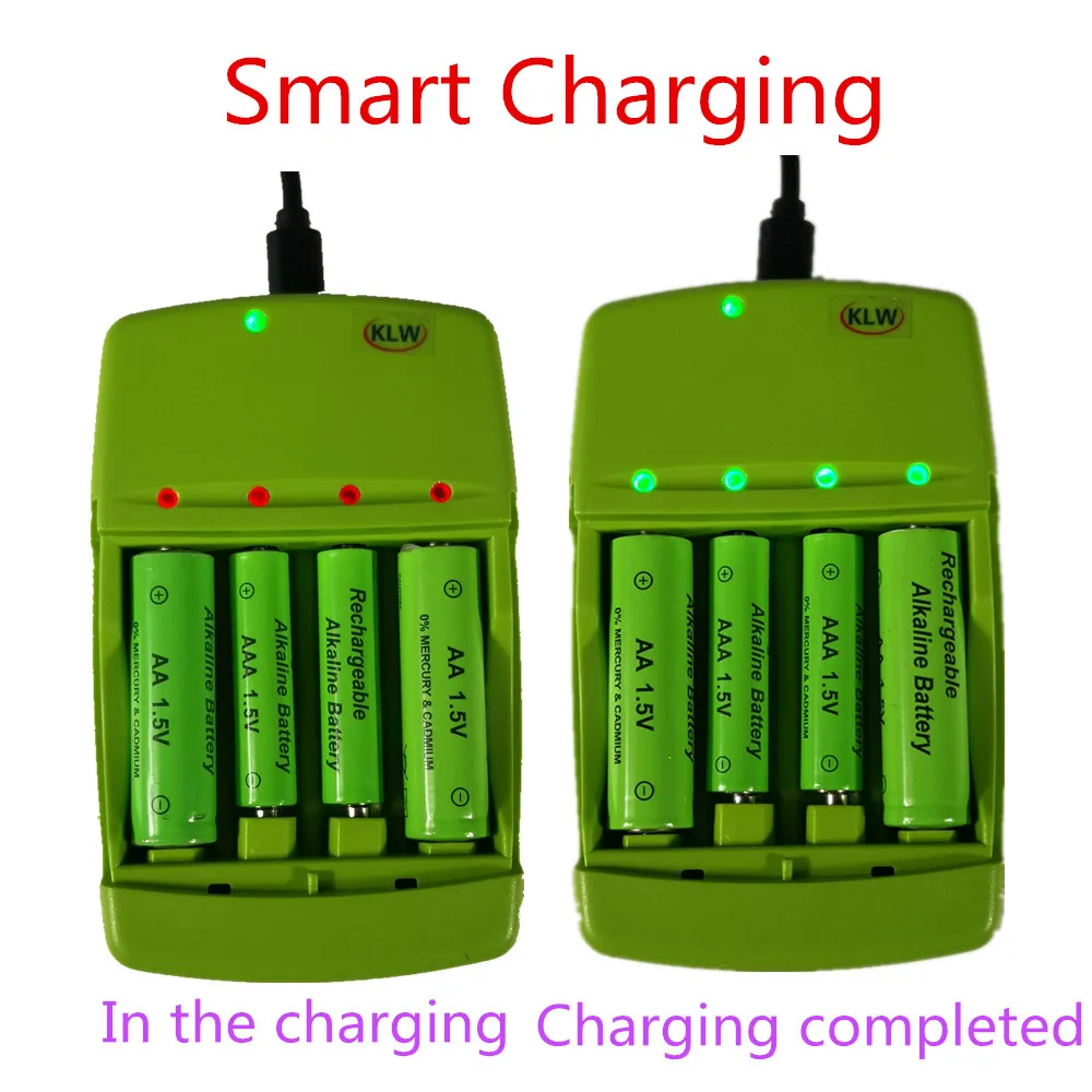 KLW4/8/16/20 Pcs 1.5V AA Rechargeable Alkaline Batteries with 4 Slots Intelligent USB LED Display Smart Charger For Toy  Shavers