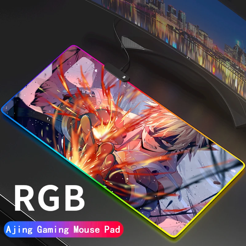 RGB Large Anime Gaming Computer Mousepad Gamer Mouse Carpet Bakugou Katsuki Desk with LED Backlit Support DIY