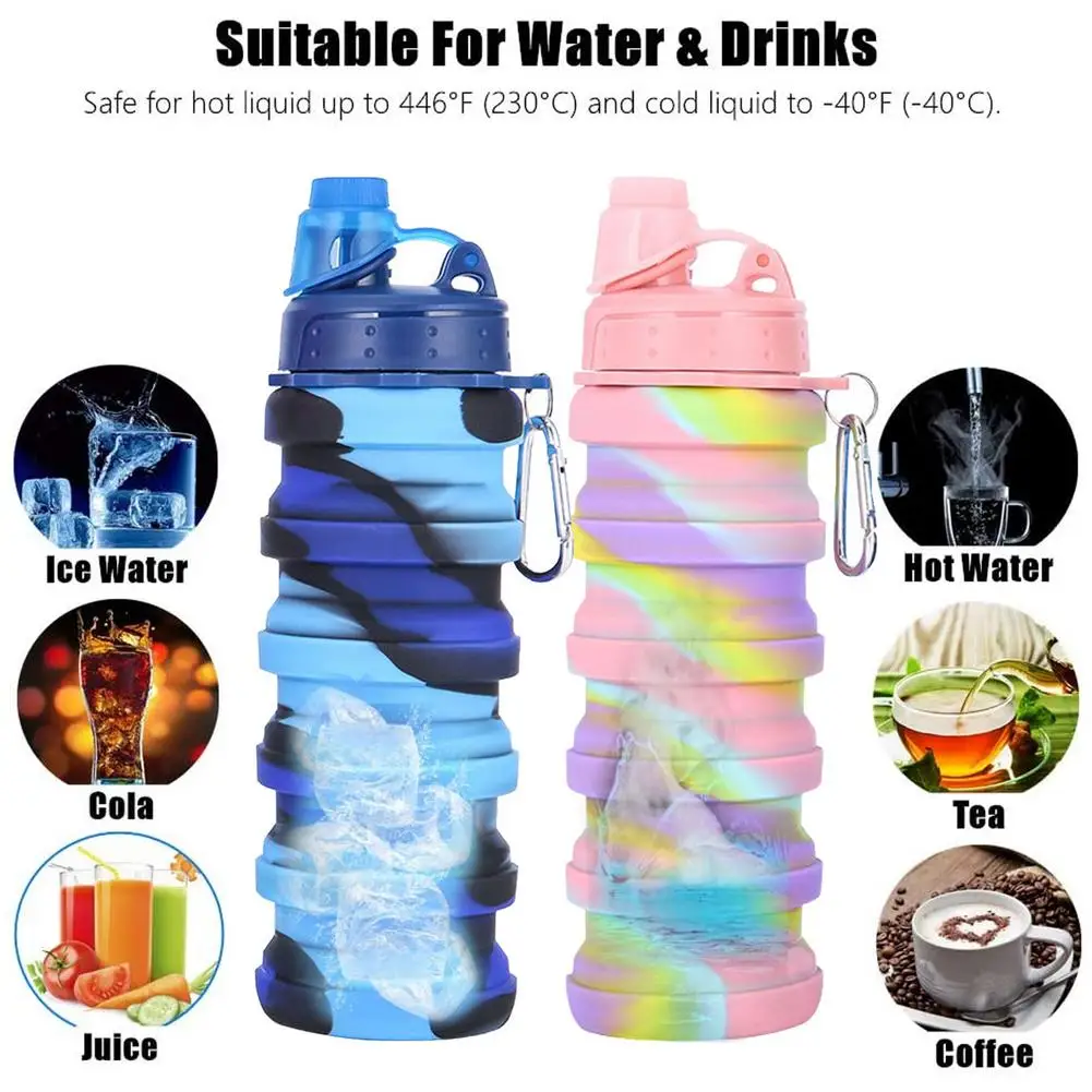 

500ml Collapsible Water Bottle Reuseable BPA Free Silicone Water Bottle