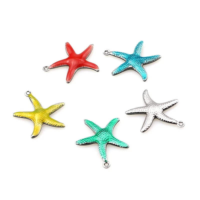 20pcs Stainless Steel Small Starfish Star Sea Enamel Shell Beach Charms Lovely DIY Pendant  Necklace Bracelet Jewelry Making