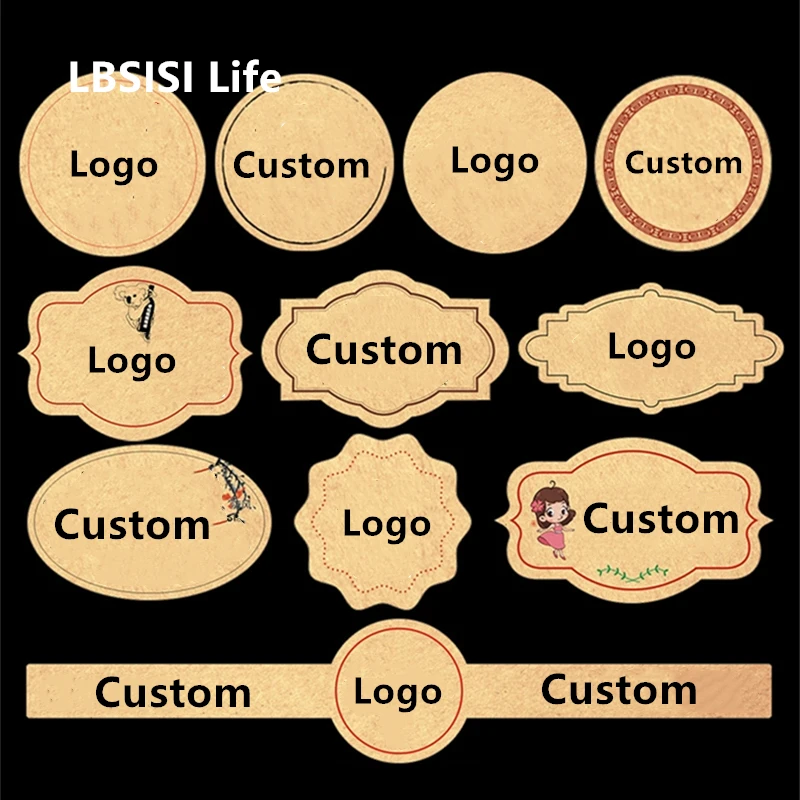 LBSISI Life 1000pcs Custom Kraft Paper Stickers Print Logo Personalized Brown Labels Bottle Baking Wedding Christmas Decoration