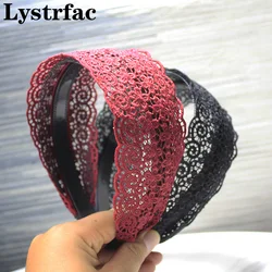 Lystrfac Vintage Wide Flower Lace Headband for Women Hairband Ladies Hair Loop Fabric Lace Female Hair Accessories